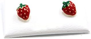 14K Yellow Gold Enamel Strawberry Design Earrings 2.05mm