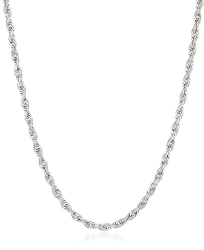 14k White Gold Solid Diamond-Cut Rope Chain Necklace (1.5mm ), 18