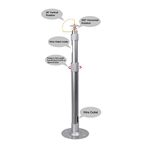 Drsn Universal Extendable Projector Mount Height Adjustable Projector Mount 13.97-23.62in Wall and Drop Ceiling Projector Mount Silver 360° Rotatable for Projectors CCTV DVR Cameras - Thumbnail 5