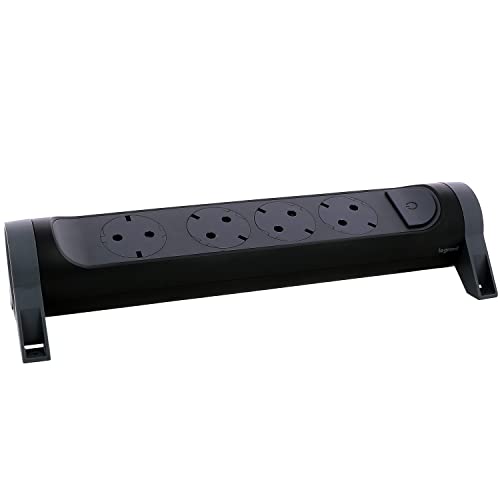LEGRAND, Drehbare Steckdosenleiste, 4-fach Steckdose, Mehrfachsteckdose, Wand- oder Tischmontage, LED-Ein/Aus-Schalter, ohne Kabel, Schwarz/Dunkelgrau, 694545