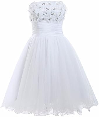 kxry Strapless Beads Flower Tulle Short Wedding Dress Bridal Gown (12, White)