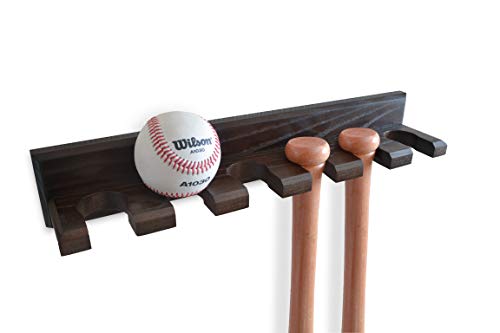 Teslyar Baseball Bat Rack Holder Display Wall Mount Ash Wood Baseball Softball Bat Rack Hardware Included Hidden Screws Vertical Display Black - Thumbnail 2