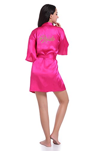 Amzchoice Satin Kimono Wedding Party Getting Ready Robe with Gold Glitter (Rose, XXL)