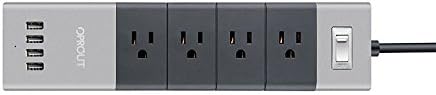 OPROUT Aluminum 4 USB charger Power Strip with 4 USB Smart Charging Ports (6A/30W) and 5 Feet Power Cord, for Home, Office, Nightstand, Workbench & Dresser