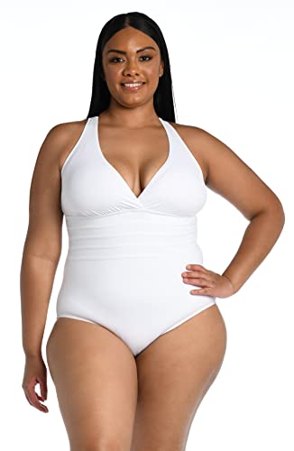 La Blanca Costume da Bagno da Donna One Piece Multi Strap Cross Back Tummy Control Island Goddess, Bianco, 18 Große Größen