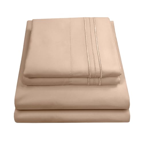 Sweet Home Collection Luxury Bedding Set with Flat, Fitted Sheet, 2 Pillow Cases, Microfiber, Taupe, Queen