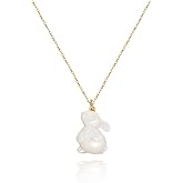 Rabbit White Shell Easter Pendant Stainless Steel Necklace for Women Cute Cartoon Bunny Charm Lovely Animal Pet Choker Adjustable Link Chain Necklaces Dainty Jewelry Gifts for Her Daughter Sisters