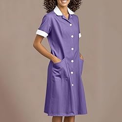 Womens Housekeeping Maid Uniform Dress Button Down