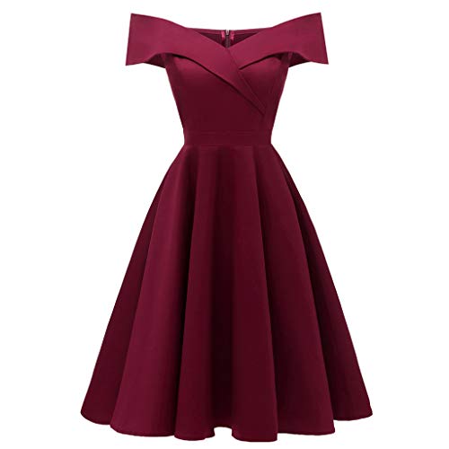 kaifongfu Off Shoulder Women Dress Chiffon Prom Bridesmsid Dress for Evening Party(Wine Red,M) - Thumbnail 5