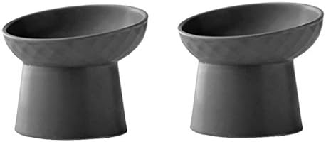 ZZL Dog Dish Double Bowls Dogs Cats Set Ceramic Bowl Pet Feeding Food Water Feeder Elevated Station Raised Stand Neck Guard Anti-Slip Pet Food Feeling