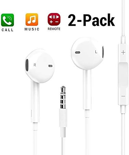 OfsPower 2-Pack Ear Buds with Volume Control, Stereo Headphones with Mic, Android Earphones Noise Cancelling Earbuds for 3.5 Port, 3 feet, White