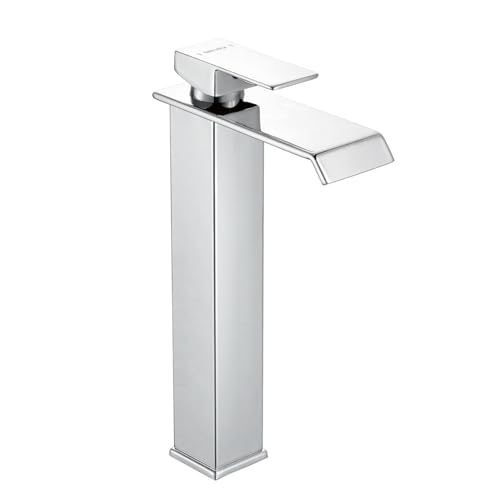 SOLVEX Monomando para Lavabo, Grifo para Lavabo de Baño, Llaves para Lavabo de Baño, Mezcladora para Lavabo Baño con Líneas de Suministro, Grifo de Baño Cascada, Acabado Cromo Espejo, SP-10054
