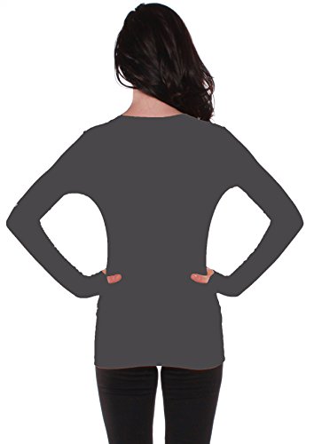 Active Basic Womens Plain Basic Scoop Neck Long Sleeves Tshirt Tee Top - Charcol, S - Thumbnail 2