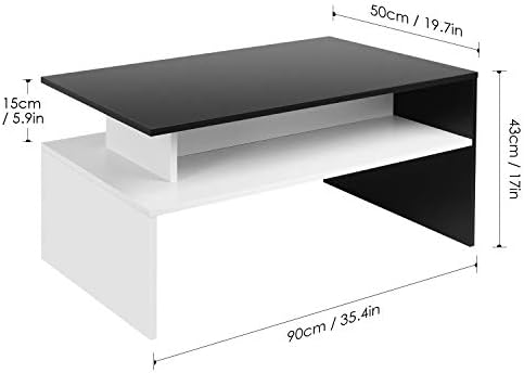 Homfa Coffee Table For Living Room Modern Side End Table Centre Table With Lower Shelf Black White