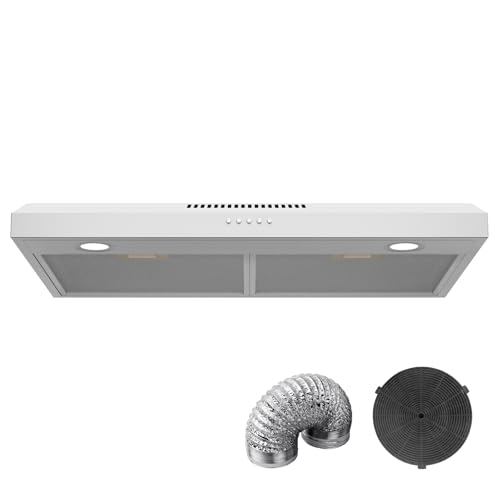 GRACEALL 30 Inch Range Hood Under Cabinet Oven Vent Hood, Ducted/Ductless Convertible Kitchen Extractor, Stainless Steel Stove Exhaust Fan, Charcoal Filter and Exhaust Pipe Included