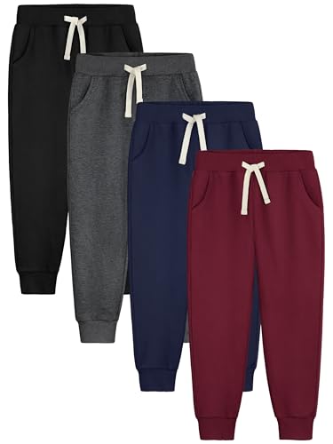Aocku 4 Pack Boys Sweatpants Joggers Cotton Athletic Sweatpants Youth Joggers Pants with Pocket Drawstring