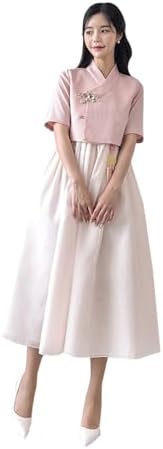 casual hanbok dress Hanbok Women See Through Sleeve Dress, Korean Modern Hanbok Wrap Style Dress,  Korea Modernized Daily Casual Party Hanbok Dress Gray Color