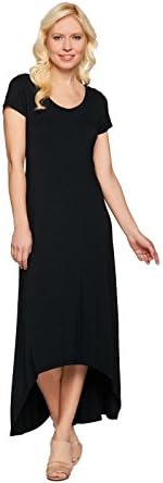 Halston Hi-Low Hem Knit Maxi Dress Short Sleeves Semi Fitted Black M New A274136