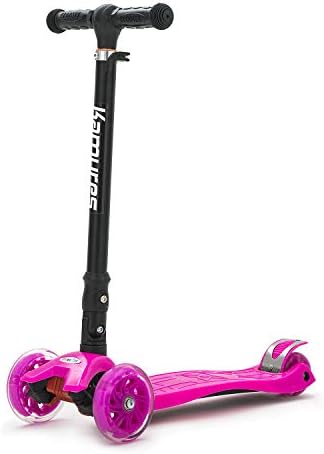 KAMURES Kick Scooter, 4 Adjustable Height Foldable Mini Kids Scooter with 3 Extra-Wide Pu Flashing Wheels and Deluxe Aluminium Tube for Kids Ages 3-12 Years Old