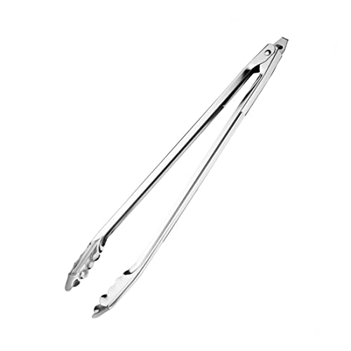 Vogue Stainless Steel Kitchen Tongs 40.5 cm/16 inch, Silver, Stainless Steel Catering Tongs, Spring Loaded Tongs, Serrated Grip, Can Lock Closed, Dishwasher Safe, J604