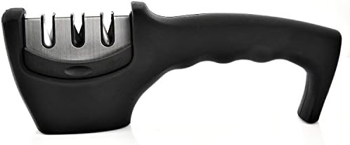 Knife Sharpener, ENJOYPRO Kitchen Knife Sharpener 3 Stage Knife Sharpener Tool for Ceramic, Steel, Scissors, Straight and Serrated Knives (Black)