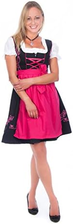 Authentic Traditional Bavarian Trachten Dirndl Dress +Apron+Blouse Black Pink