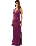 PattyBoutik Women's Halter Empire Waist Ruched Side Slit Maxi Dress