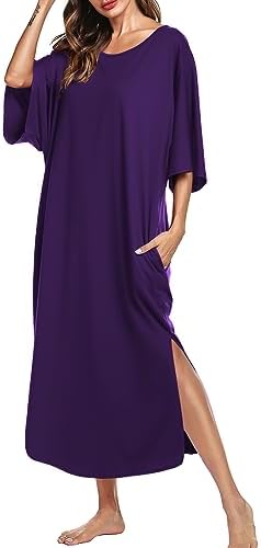 Ekouaer Womens, Nightgown Nightshirt, Round Neck/V Neck Loungewear,  Oversized Pajama, Loose Pockets, Long Sleep Dress, A_purple, Large,  A_purple, L price in Saudi Arabia | Amazon Saudi Arabia | kanbkam