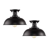 HMVPL Industrial Close to Ceiling Lamp, Metal Black Semi Flush Mounted Pendant Lighting Fixture Farmhouse Edison Light for Kitchen Island Dining Room Foyer Hallway Entryway (Set of 2)