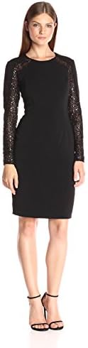 Carmen Marc Valvo Infusion Women's Long Sleeve Cockail Dress W/ Lace Back, Black, 16