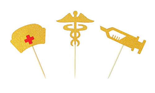 Nursing Graduation Cupcake Toppers Gold Glitter Cake Toppers Food Picks for Nurse Graduation Medical Rn ThemedÂ Nursing Grad Party Decorations by Ucity
