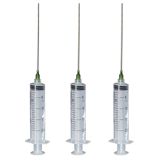 3 Pack 20ml Industrial Plastic Syringes with Blunt Luer Lock Needle 4 Inch for Scientific Labs, Glue Application, Measuring, Refilling and Transfering Liquids
