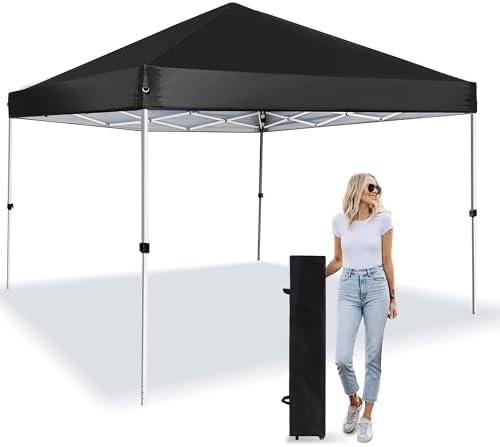 LANMOUNTAIN Pop Up Canopy 8X8 FT,Portable Sun Instant Shelter w/Backpack Bag,Waterproof,Adjustable Straight Leg Heights Canopies,Outdoor Tents for Parties,Camping,Commercial Event,Black