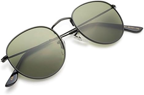 Stylle Round Unisex Sunglasses - Black Metal Frame with Green Lens
