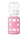 Lifefactory 4-Ounce Glass Baby Bottle with Protective Silicone Sleeve and Stage 1 Nipple Pink (LF110003C4)