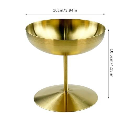 Flylin Ice Cream Cup, Stainless Steel Dessert Dish Sauce Bowls Cups for Salad Fruit Pudding, Round Tall Footed Yogurt Snack Candy Cups for Christmas Party (Gold, 150ml)