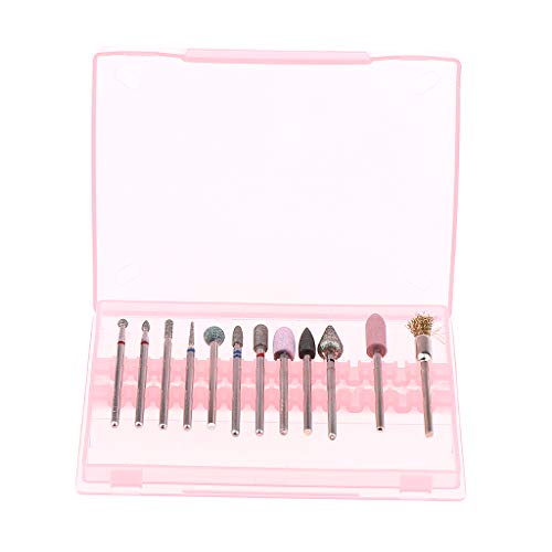 Flameer 12pcs Professional Electric Nail Art Drill Bits Set 3/32'' Gel Removing,Nail Trimming Carbide Manicure Polishing Head Tools with Storage Case - 02
