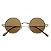 Small Retro-Vintage Style Lennon Inspired Round Metal Circle Sunglasses (Gold Brown)