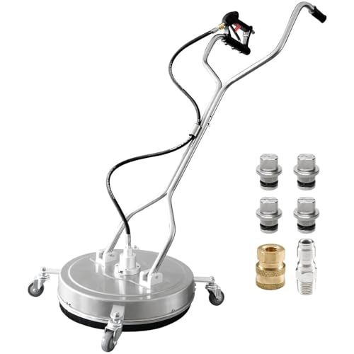 20" Pressure Washer Surface Cleaner, Dual Handle with 4 Wheels, Stainless Steel Housing Includes 4 Nozzles & 2 Hose Adapters, Perfect for Driveways, Sidewalks, Patios, and Deck Cleaning