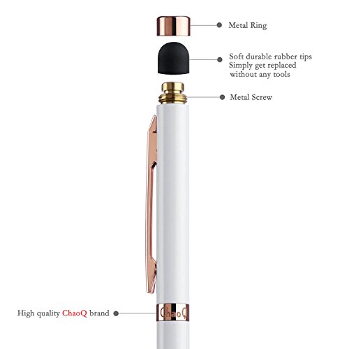 CHAOQ Stylus Pens, [ 2 Pcs / Gold ] Ball Pens Black Ink & Stylus for Touch Screens, iPad, iPhone, Tablet, Kindle Fire with 12 Extra Rubber Tips 4 Extra Pen Refills - Thumbnail 3