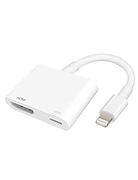 Lightning to HDMI Adapter Lightning to Digital AV Adapter 1080P with Lightning Charging Port for Select iPhone, iPad and iPod Models and TV Monitor Projector