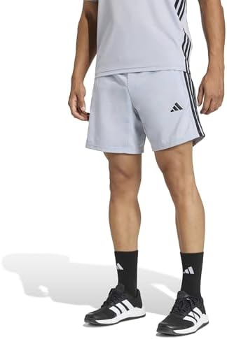 Uomo Workout Essentials Base 3 Stripes Woven Short 7 Inches Shorts, Halo Silver/Black, XS