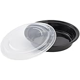 VeZee 48oz Disposable Black Meal Prep/Bento Box with Clear Dome Lids - Round Plastic Meal Containers - Leak Proof and Reusable Box : Perfect For Salad, Meal Prep and Fruits : Set of 10