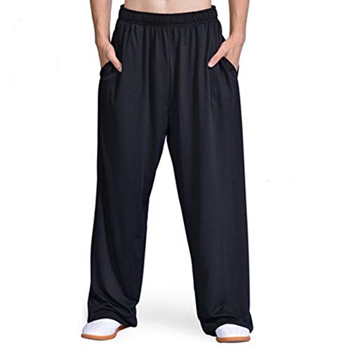 Men's Women Martial Arts Pants Kung Fu Cotton Milk Silk Trousers Tai Chi Pants (XX-Large, Black Milk Silk) (Best Type Of Kung Fu)