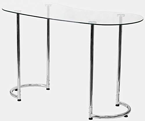 Metal Desk with Glass Top - Oval Writing Desk with Rounded Bottom Legs - Chrome