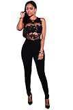 VamJump Women Sexy Lace Sheer See Through Bodycon Wrap Club Jumpsuits Rompers