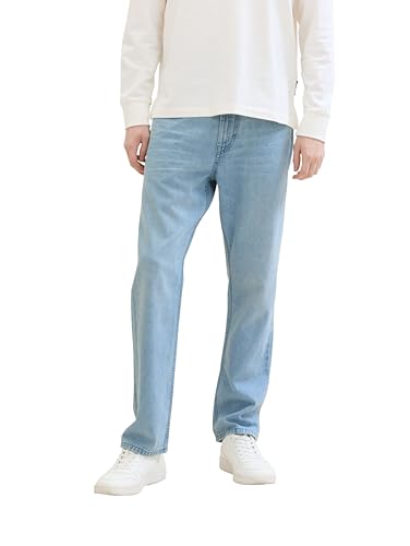 TOM TAILOR Herren Comfort Straight Jeans mit Leinen-Anteil, 10117 - Used Bleached Blue Denim, 31/30