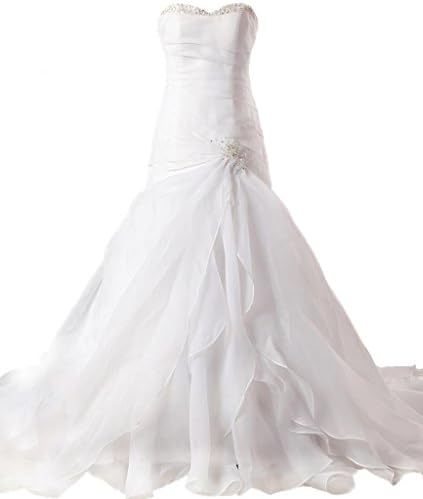 ASBridal A-line Strapless Cheap Wedding Dresses Organza Ruched Long Bridal Dress Ivory US 26W