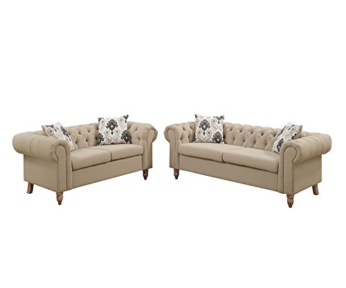 Poundex F6965 Bobkona Maigan Sofa and Loveseat, Sand