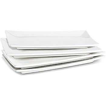 LIFVER 10 Inch Porcelain Serving Platters, Rectangular Plates, White, Set of 4